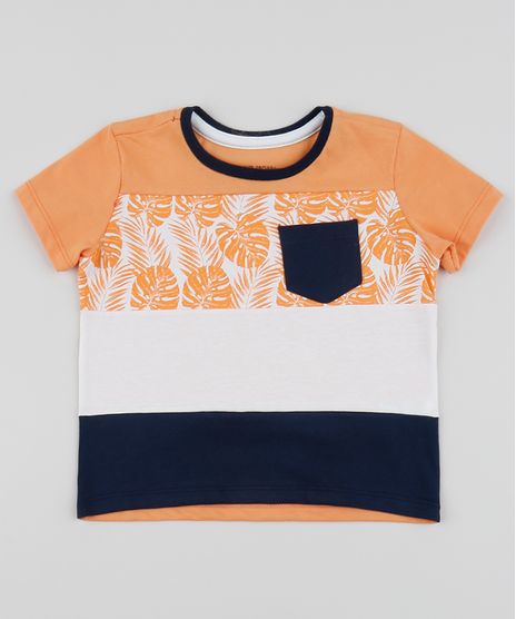 Camiseta-Infantil-com-Recortes-e-Bolsinho-Manga-Curta-Gola-Careca-Laranja-9956338-Laranja_1