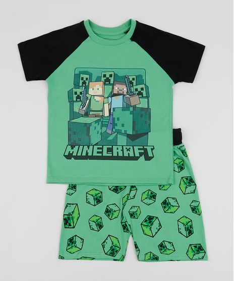 Pijama-Infantil-Minecraft-Manga-Curta-Gola-Careca-Verde-9942705-Verde_1