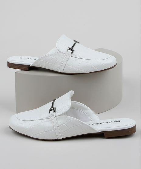 Mule-Feminino-Texturizado-Via-Uno-Bico-Redondo-com-Fivela-Branco-9961680-Branco_1