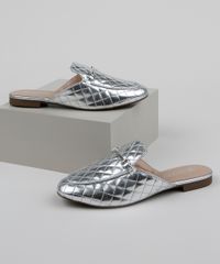 Mule-Feminino-Matelasse-Via-Uno-Bico-Redondo-com-Fivela-Prateado-9961693-Prateado_1
