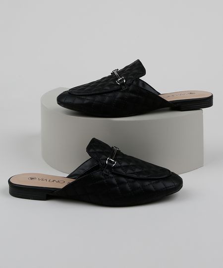 Mule-Feminino-Matelasse-Via-Uno-Bico-Redondo-com-Fivela-Preto-9961695-Preto_1