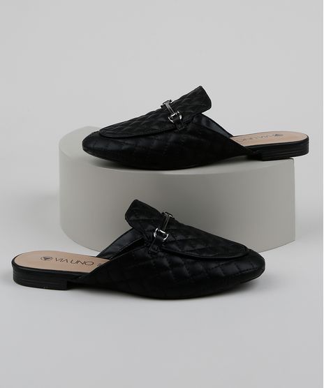Mule-Feminino-Matelasse-Via-Uno-Bico-Redondo-com-Fivela-Preto-9961695-Preto_1