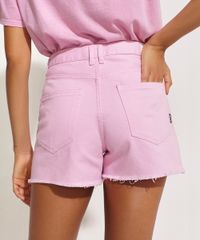Short-Feminino-Pantone-de-Sarja-Destroyed-Cintura-Alta-com-Bolso-Barra-Desfiada-Rosa-9958711-Rosa_4