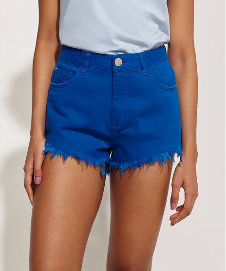 Short-Feminino-Pantone-de-Sarja-Cintura-Alta-com-Bolso-Barra-Desfiada-Azul-9958713-Azul_1