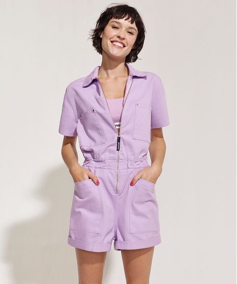 Macaquinho-Feminino-em-Sarja-Pantone-com-Bolsos-e-Ziper-Manga-Curta-Lilas-9958764-Lilas_1