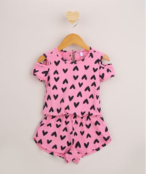 Macaquinho-Infantil-Open-Shoulder-Estampado-de-Coracoes-Manga-Curta
-Rosa-9952882-Rosa_1