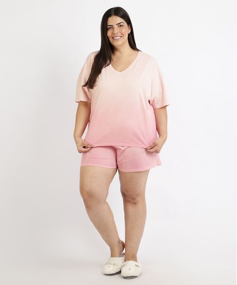 Pijama-Feminino-Plus-Size-Degrade-Manga-Curta-Coral-9958867-Coral_1