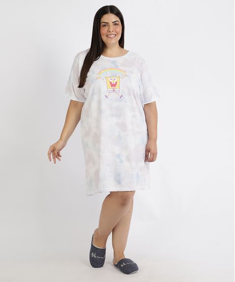 Camisola-Feminina-Plus-Size-Bob-Esponja-Estampada-Tie-Dye-Manga-Curta-Lilas-9961126-Lilas_1