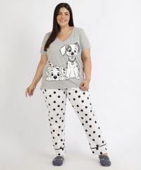 Pijama-Feminino-Plus-Size-101-Dalmatas-Estampado-de-Poa-Manga-Curta-Cinza-Mescla-9961130-Cinza_Mescla_1