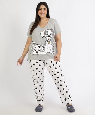 Pijama-Feminino-Plus-Size-101-Dalmatas-Estampado-de-Poa-Manga-Curta-Cinza-Mescla-9961130-Cinza_Mescla_1