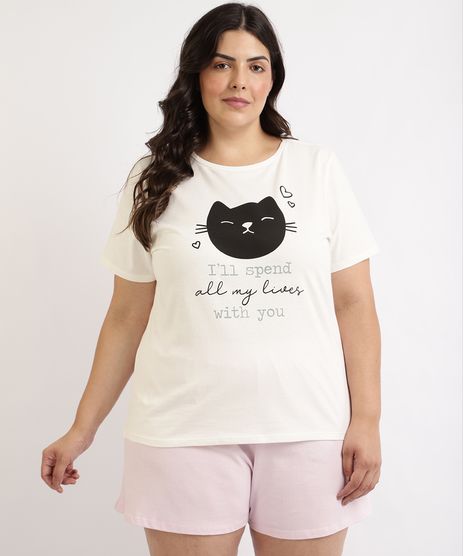 Pijama-Feminino-Plus-Size-Gato-Manga-Curta-Off-White-9957478-Off_White_1