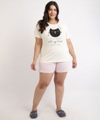 Pijama-Feminino-Plus-Size-Gato-Manga-Curta-Off-White-9957478-Off_White_3