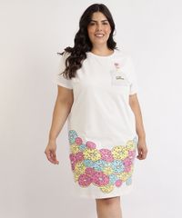 Camisola-Feminina-Plus-Size-Homer-Simpson-Donut-com-Bolso-Manga-Curta-Off-White-9957479-Off_White_1
