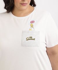 Camisola-Feminina-Plus-Size-Homer-Simpson-Donut-com-Bolso-Manga-Curta-Off-White-9957479-Off_White_2