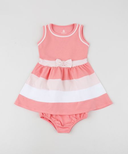 Vestido-Infantil-com-Laco-e-Listras-sem-Manga-Decote-Redondo---Calcinha--Rosa-9958885-Rosa_1
