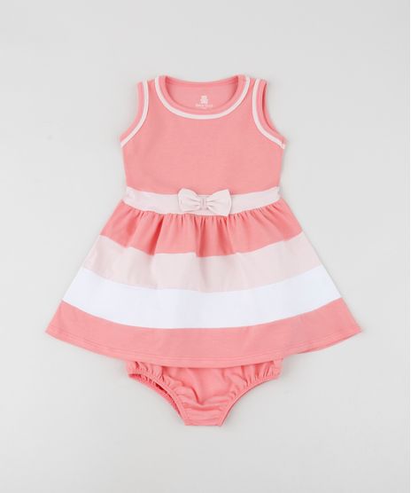 Vestido-Infantil-com-Laco-e-Listras-sem-Manga-Decote-Redondo---Calcinha--Rosa-9958885-Rosa_1