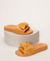 Chinelo-Feminino-Moleca-Slide-com-Suede-e-Laco-Mostarda-9961459-Mostarda_1