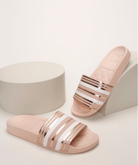 Chinelo-Feminino-Moleca-Slide-Estampado-de-Listras-Metalizadas-Rose-9961470-Rose_1