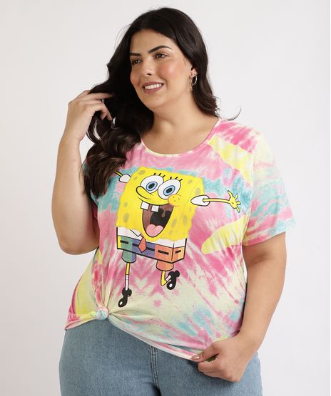 Blusa-Feminina-Plus-Size-Bob-Esponja-Estampada-Tie-Dye-Manga-Curta-Decote-Redondo-Multicor-9962264-Multicor_1