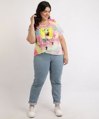 Blusa-Feminina-Plus-Size-Bob-Esponja-Estampada-Tie-Dye-Manga-Curta-Decote-Redondo-Multicor-9962264-Multicor_3