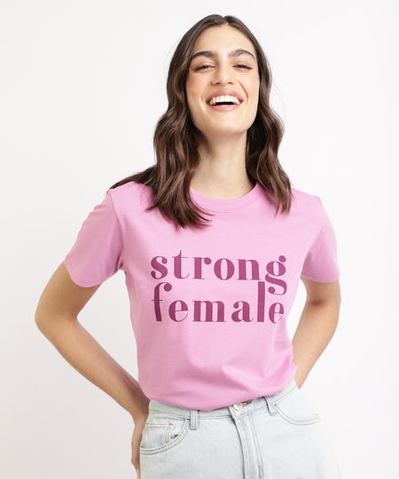 T-Shirt-Feminina-Mindset--Strong-Female--Manga-Curta-Decote-Redondo-Rosa-9963124-Rosa_1