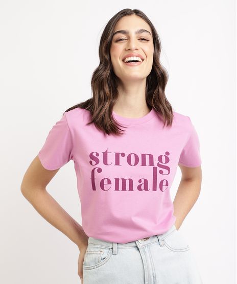 T-Shirt-Feminina-Mindset--Strong-Female--Manga-Curta-Decote-Redondo-Rosa-9963124-Rosa_1