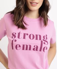 T-Shirt-Feminina-Mindset--Strong-Female--Manga-Curta-Decote-Redondo-Rosa-9963124-Rosa_2