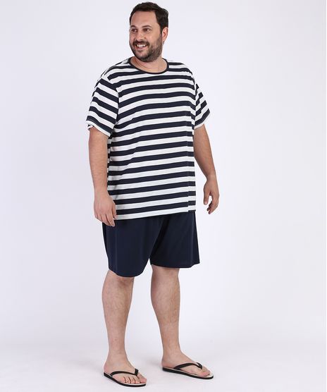 Pijama-Masculino-Plus-Size-Listrado-Manga-Curta-Branco-9963325-Branco_1