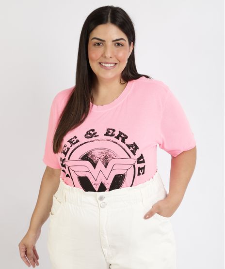 Blusa-Feminina-Plus-Size-Mulher-Maravilha-Manga-Curta-Decote-Redondo-Rosa-9964400-Rosa_1