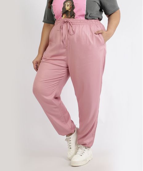 Calca-Feminina-Plus-Size-Jogger-Cintura-Super-Alta-com-Bolsos-Rosa-9965142-Rosa_1