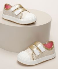 Tenis-Infantil-Pimpolho-Estampado-de-Listras-com-Brilho-Recorte-e-Tiras-com-Velcro-Dourado-9966079-Dourado_1
