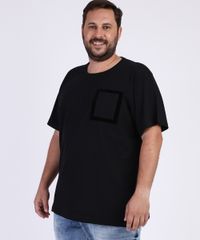 Camiseta-Masculina-Plus-Size-Slim-com-Bolso-Flocado-Manga-Curta-Gola-Careca-Preta-9966141-Preto_1