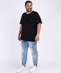 Camiseta-Masculina-Plus-Size-Slim-com-Bolso-Flocado-Manga-Curta-Gola-Careca-Preta-9966141-Preto_3