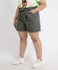 Short-de-Sarja-Feminino-Plus-Size-Clochard-Cintura-Super-Alta-com-Faixa-para-Amarrar-Verde-Escuro-9966754-Verde_Escuro_1