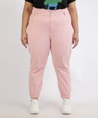 Calca-de-Sarja-Feminina-Plus-Size-Mom-Jogger-Cintura-Super-Alta-Rosa-Claro-9966757-Rosa_Claro_1