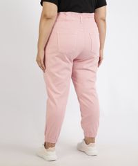Calca-de-Sarja-Feminina-Plus-Size-Mom-Jogger-Cintura-Super-Alta-Rosa-Claro-9966757-Rosa_Claro_2