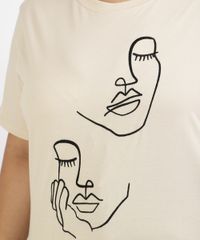 T-Shirt-Feminina-Mindset-Plus-Size-com-Bordado-de-Rostos-Manga-Curta-Decote-Redondo-Bege-Claro-9967296-Bege_Claro_4