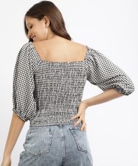 Blusa-Feminina-Mindset-Estampada-Xadrez-Vichy-com-Lastex-Manga-Bufante-Decote-Reto-Branca-9967297-Branco_2