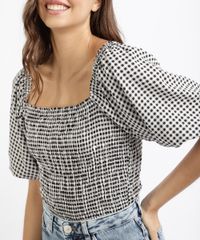 Blusa-Feminina-Mindset-Estampada-Xadrez-Vichy-com-Lastex-Manga-Bufante-Decote-Reto-Branca-9967297-Branco_4