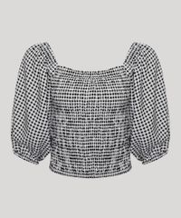 Blusa-Feminina-Mindset-Estampada-Xadrez-Vichy-com-Lastex-Manga-Bufante-Decote-Reto-Branca-9967297-Branco_5