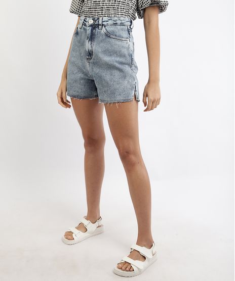 Short-Jeans-Feminino-Mindset-Cintura-Alta-Marmorizado-com-Fenda-e-Barra-a-Fio-Azul-Medio-9967299-Azul_Medio_1