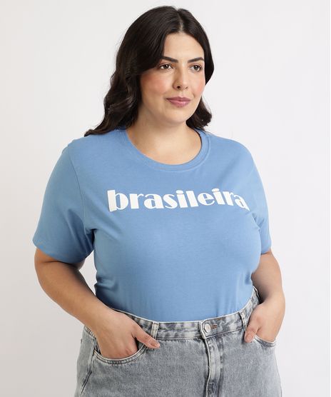 T-Shirt-Feminina-Plus-Size-Mindset--Brasileira--Flocada-Manga-Curta-Decote-Redondo-Azul-9964271-Azul_1