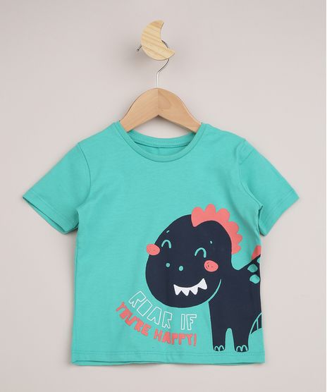 Camiseta-Infantil-Dinossauro--Roar-If-You-re-Happy--Manga-Curta-Verde-Agua-9952863-Verde_Agua_1