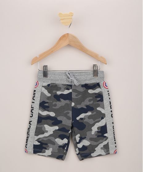 Bermuda-de-Moletom-Infantil-Capitao-America-Estampada-Camuflada-com-Recorte-Lateral-Cinza-Mescla-9955570-Cinza_Mescla_1