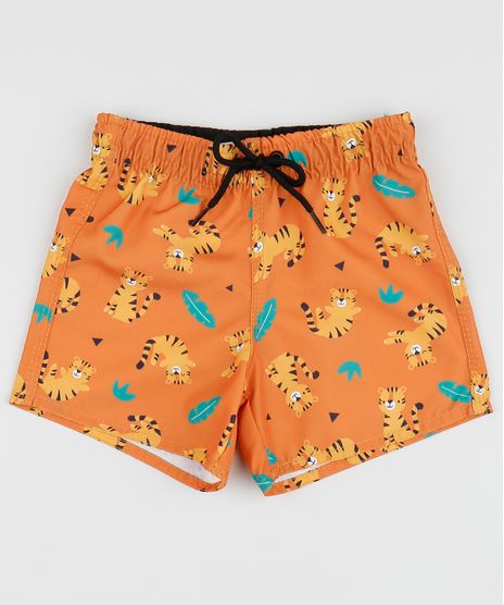 Bermuda-Surf-Infantil-Estampada-de-Tigres-Laranja-9954555-Laranja_1
