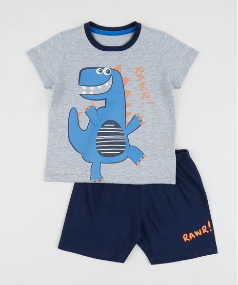 Pijama-Infantil-Dinossauro-Manga-Curta-Cinza-Mescla-9956717-Cinza_Mescla_1