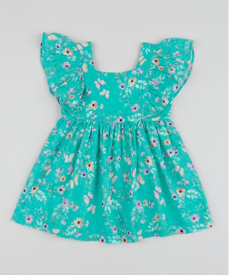 Vestido-Infantil-Estampado-Floral-Manga-Curta-com-Babados-Verde-Agua-9955032-Verde_Agua_1