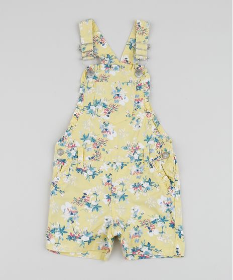 Jardineira-de-Sarja-Infantil-Estampada-Floral-com-Babados-Amarela-9958602-Amarelo_1
