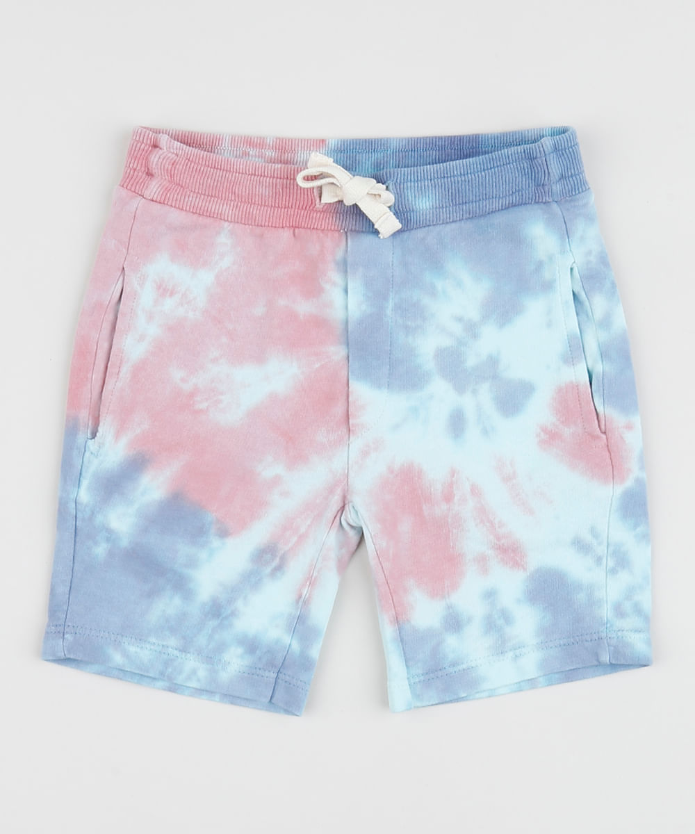 Bermuda de Moletom Infantil Estampada Tie Dye com Cordão Multicor