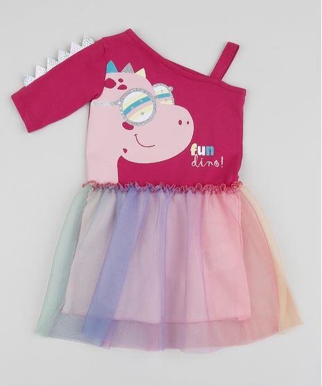 Vestido-Infantil-Dinossauro-com-Tule-Ombro-So-Manga-Longa-Rosa-9955127-Rosa_1